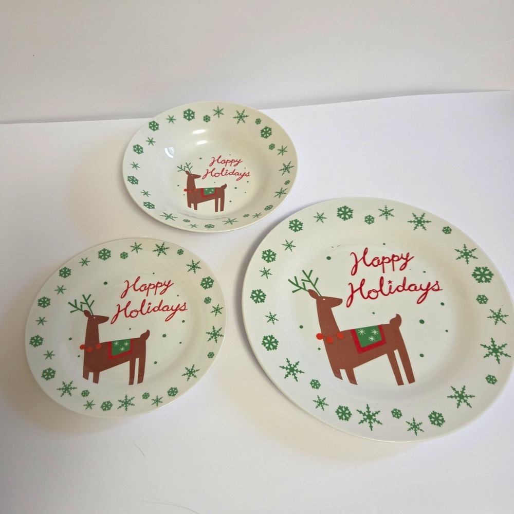 Jas Exclusive Happy Reindeer Dinner Set Ceramic Christmas Holiday Festive Decor